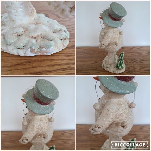 Dancing Snowman With Snowball Garland Shelf Sitter Winter Figurine Corncob Pipe - Picture 14 of 15